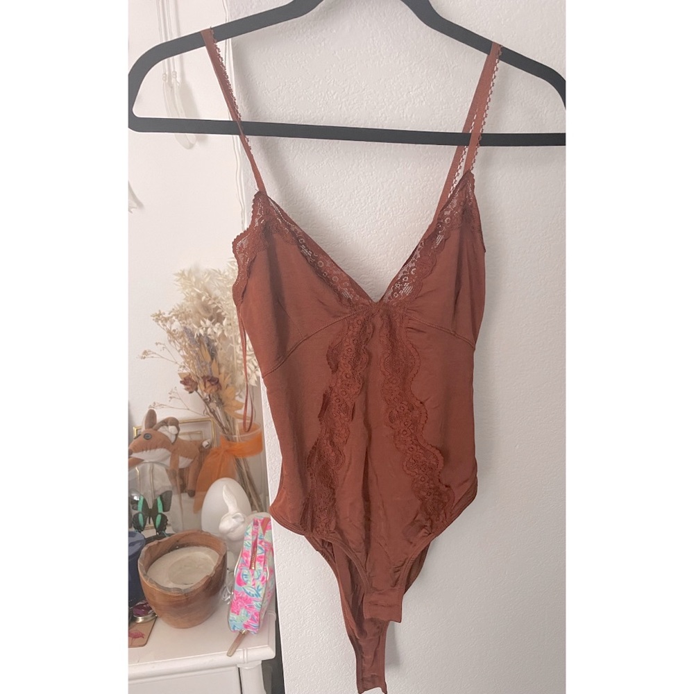 ZARA, size Small, burnt orange bodysuit with lace detail